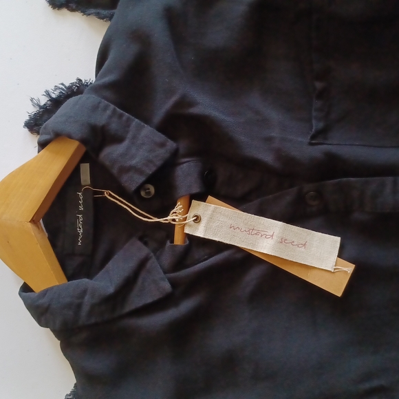 SUMMER Black FRINGE Distressed Detailed Black Pocket Blouse Button Down Shirt - Picture 5 of 7